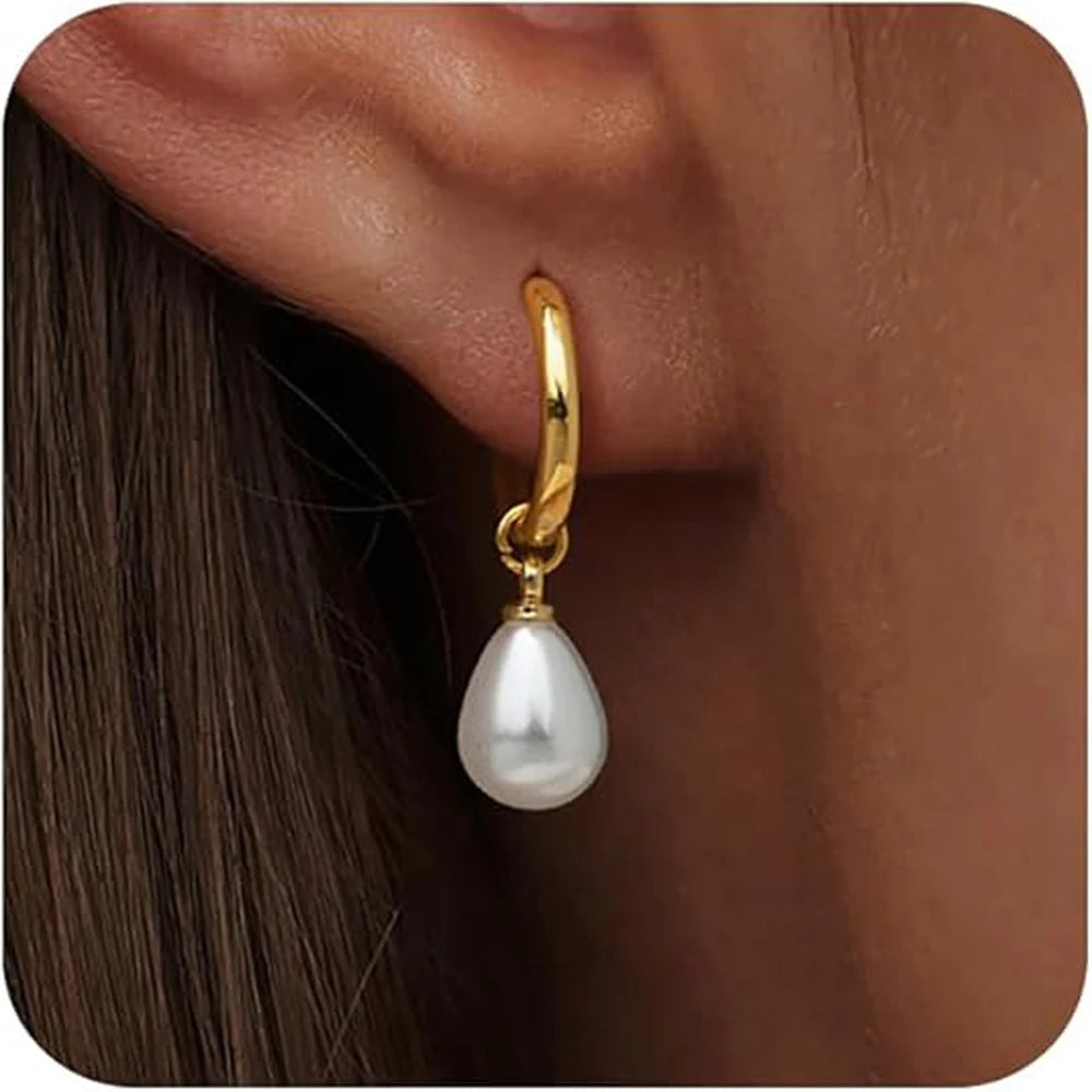 14K Elegant Pearl Hoops