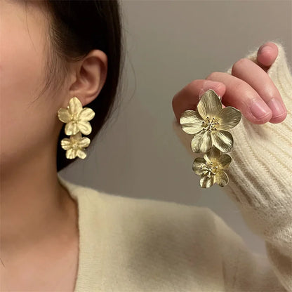 Gold Flower Drop Earrings